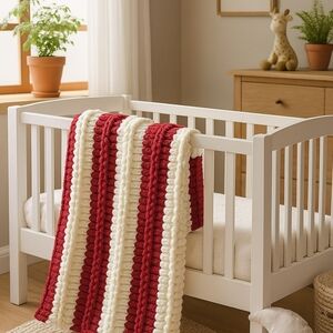 Candy Cane Cuddles Blanket – Handmade Chunky Knit Throw 32x35 | Made to Order